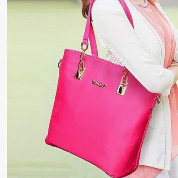 Vibrant Pink Leather-Like Tote with Gold Hardware, Donzipiju Handbag Crossbody - Picture 1 of 3